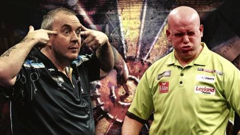 Phil Taylor (l.) trifft am 6. Spieltag auf Michael van Gerwen