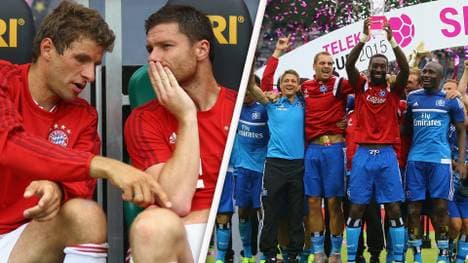Thomas Müller und Xabi Alonso diskutieren (l.), Hamburg bejubelt den Sieg