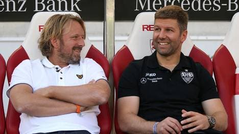 Sven Mislintat (l., Ex-Sportdirektor VfB Stuttgart) und Thomas Hitzlsperger (Ex-Vorstand) bekommen von Horst Heldt viel Kritik ab