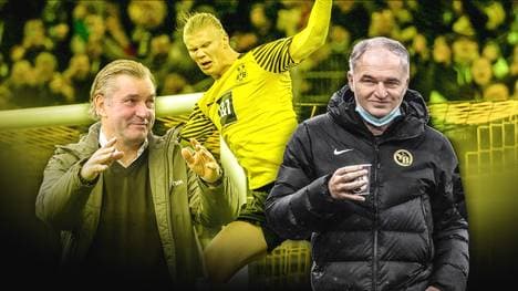 Werden Michael Zorc (l.) und der BVB erfolgreich um Erling Haaland (M.) kämpfen?