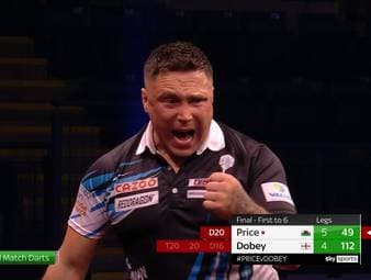 Gerwyn Price gewinnt den 7. Spieltag der Premier League of Darts in Nottingham mit 6:4 gegen Chris Dobey.