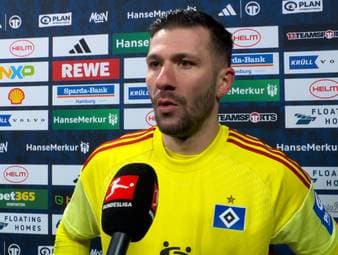 HSV-Torhüter Daniel Heuer Fernandes lobt nach dem erkämpften Unentschieden gegen die Bayern die Leistung seiner Mannschaft.
