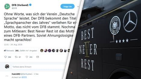 Der DFB zeigte sich erbost über die "Auszeichnung" für den deutschen WM-Slogan "Best Never Rest"