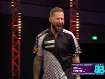Danny Noppert dreht bei den European Darts Championships einen 0:7-Rückstand gegen Gerwyn Price. Die SPORT1-Kommentatoren Basti Schwele und Robert Marijanovic sind aus dem Häuschen.