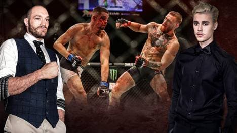 Tyson Fury (l.) und Justin Bieber (r.) kommentierten die Pleite von Conor McGregor