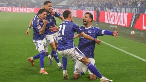 Die Schalker bejubeln das 1:0 von Karaman (r.)