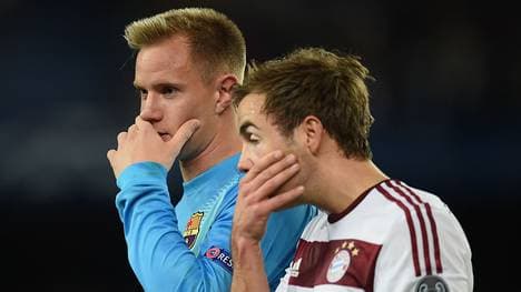 Marc-Andre ter Stegen und Mario Götze am 6. Mai 2015 in Barcelona