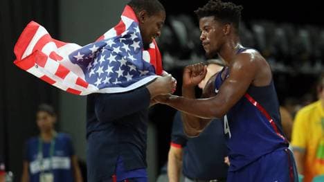 Kevin Durant (l.) wehrte sich gegen einen Trade, Jimmy Butler (r.) landete bei den Warriors 