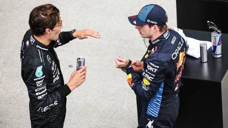 George Russell (l.) und Max Verstappen (r.) liefern sich einen regen Schlagabtausch