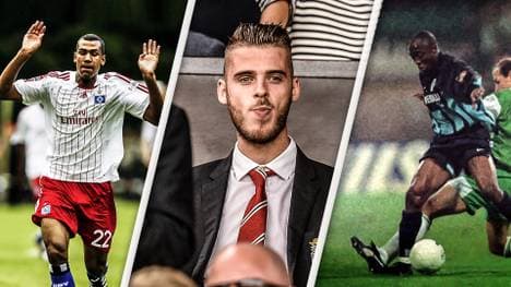 Die Transfers von Eric-Maxim Choupo-Moting, David de Gea und Abedi Pele (v.l.) gingen in die Hose