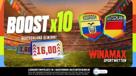 Winamax Quotenboost: Quote 15,00 auf Deutschland siegt gegen Ecuador am 25.06.