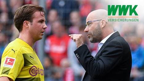 Mario Götze (l.) und Peter Bosz arbeiteten in der Hinrunde 2017/18 zusammen beim BVB