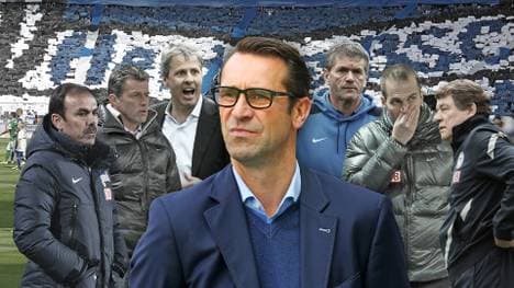 Herthas Manager Michael Preetz und die Trainer, die unter seiner Ägide arbeiteten 