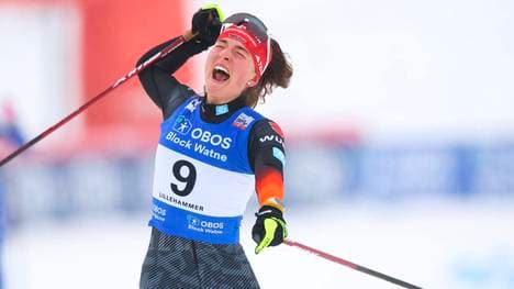 Riesiger Jubel bei Nathalie Armbruster nach ihrem Podestplatz