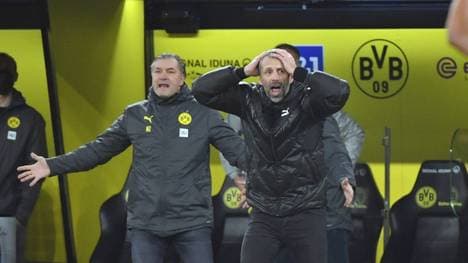 Emotionen bei Trainer Marco Rose (r.) und Sportdirektor Michael Zorc: Die Saison verlangt Borussia Dortmund einiges ab