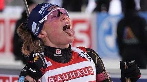Marlene Fichtner atmet nach einem kraftraubenden Rennen durch
