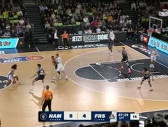 Die BBL-Highlights der Basketball-Partie Veolia Towers Hamburg - SKYLINERS Frankfurt im Video.