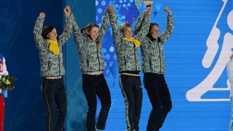 Die ukrainischen Biathletinnen gewann 2014 bei Olympia in Sotschi Staffel-Gold