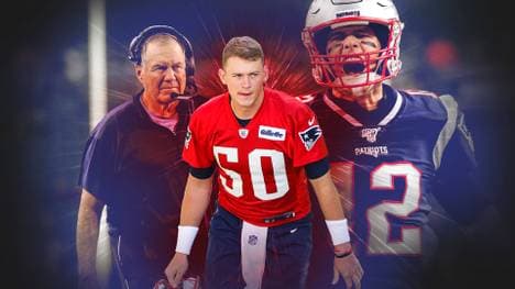 Mac Jones (M.) soll in die riesigen Fußstapfen von Tom Brady (r.) bei den News England Patriots treten