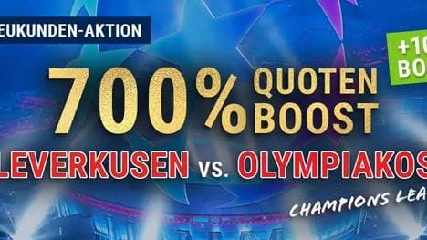 700%  Quotenboost bei bet-at-home für das Champions League Spiel Leverkusen gegen Olympiakos