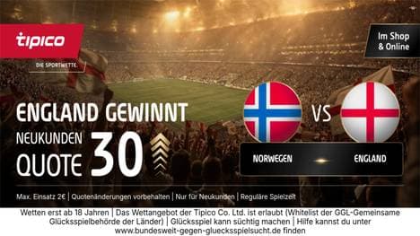 Quote 30.00 auf England! WM-Boost von Tipico für Norwegen vs. England