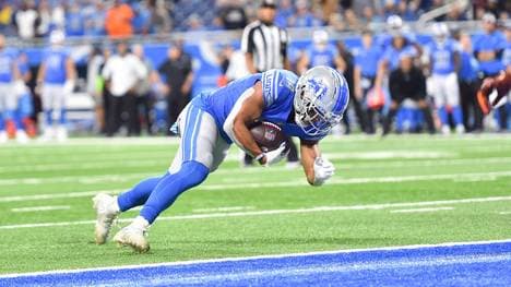 Amon-Ra St. Brown von den Detroit Lions hat seinen nächsten Touchdown gefeiert