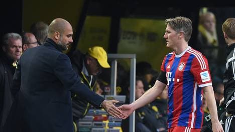 Pep Guardiola und Bastian Schweinsteiger vom FC Bayern München