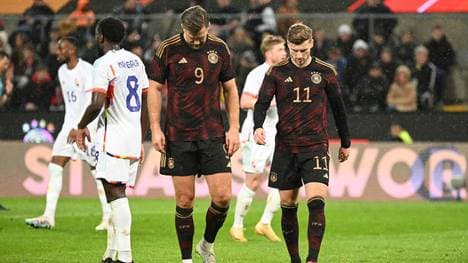Niclas Füllkrug (M.) und Timo Werner (r.) bildeten gegen Belgien wieder das deutsche Sturm-Duo