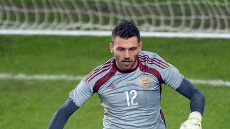 Torwart Juri Lodigin im Einsatz für Russland