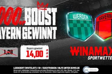 Bremen - Bayern Quotenboost: Bei Winamax mit 14er Quote auf Bayern-Sieg tippen