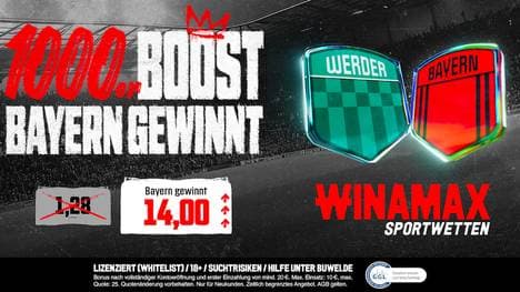 Bei Winamax wartet der 1000er Quotenboost für Bremen vs. Bayern