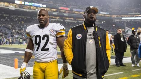 James Harrison (l.) gewann mit den Steelers zwei Super Bowls