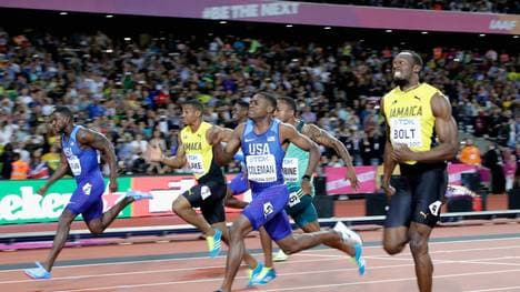 Justin Gatlin (links) holte 2017 Gold über 100 m vor Chris Coleman (Mitte)