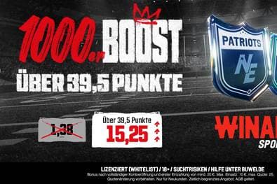 Winamax Quotenboost: 1000% Boost auf den Super Bowl 2026