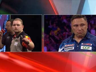 Dimitri van den Bergh gewinnt den sechzehnten Abend der Premier League of Darts gegen Gerwyn Price mit 6:5. 