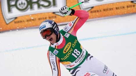 VAL GARDENA, ITALY - DECEMBER 20: Thomas Dressen of Germany takes 3rd place during the Audi FIS Alpine Ski World Cup Men's Super G on December 20, 2019 in Val Gardena Italy. (Photo by Francis Bompard/Agence Zoom/Getty Images)