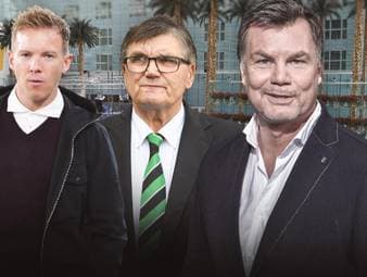 Der CHECK24 Doppelpass vom 14. Juni mit Julian Nagelsmann, Trainer von RB Leipzig und Hans Meyer, Präsidiumsmitglied bei Borussia Mönchengladbach.