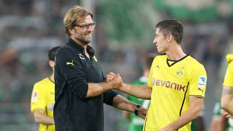 Jürgen Klopp (l.) mit Robert Lewandowski (r.) zu Dortmunder Zeiten