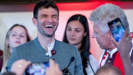 Thomas Müller beim Empfang im Münchner Rathaus.