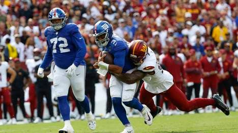 Trotz ihrer NFL-Auftaktniederlage in Washington und nur sechs Punkten halten die New York Giants an Russell Wilson (Nummer 3) fest