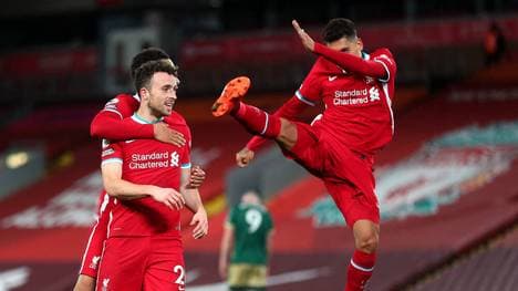 Diogo Jota (li.) und Roberto Firmino (re.) trafen für den FC Liverpool