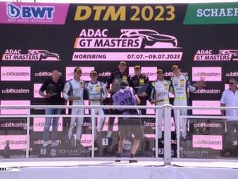 Die Landgraf Motorsport-Piloten Salman Owega und Elias Seppänen feiern im ersten Lauf auf dem Norisring den ersten Rennsieg im ADAC GT Masters.