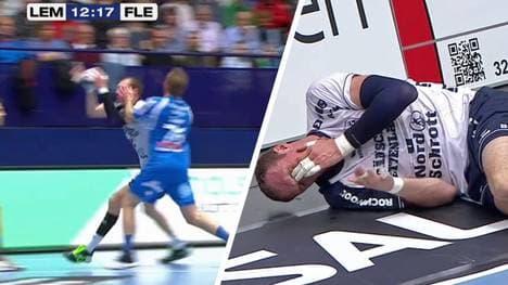 Flensburgs Holger Glandorf musste nach diesem Foul von Patrick Zieker behandelt werden