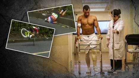 Annemiek van Vleuten stürzte im Straßenradrennen auf einen Kantstein, Turner Samir Ait Said geht nach einem Unterschenkelbruch an einem Gestell