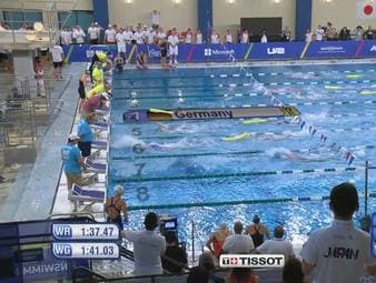 Die deutschen Rettungsschwimmerin haben bei den World Games einen Weltrekord aufgestellt. Die Damen-Staffel holt in einem fehlerlosen Rennen Gold.