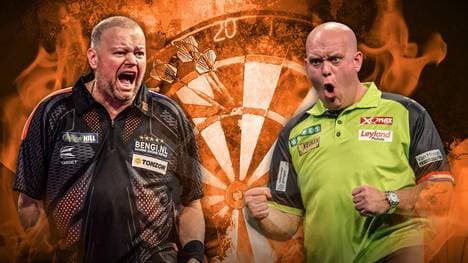 Raymond van Barneveld (l.) fordert "Mighty Mike" heraus
