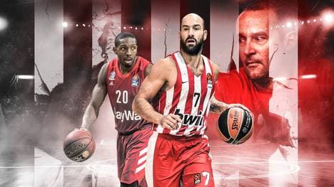 Vassilis Spanoulis (M.) trifft mit Olympiakos auf den FC Bayern