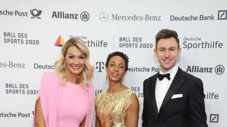 WIESBADEN, GERMANY - FEBRUARY 01:  *L/R( Franziska van Almsick, Malaika Mihambo and Niklas Kaul attend the Ball des Sports 2020 gala at RheinMain CongressCenter on February 01, 2020 in Wiesbaden, Germany. (Photo by Andreas Rentz/Getty Images)