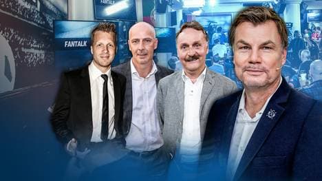 Thomas Helmer (r.) begrüßt unter anderem Peter Neururer, Mario Basler und Oliver Pocher (v.r.n.l.)