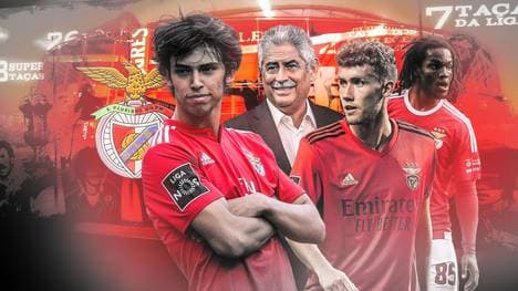 Joao Felix (l.), Luca Waldschmidt (2.v.r.) und Renato Sanches (r.) trugen alle schon das Benfica-Trikot